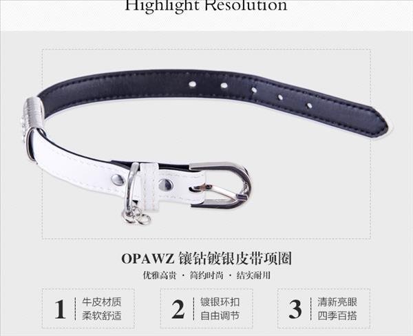 加拿大opawz 镶钻镀银皮带项圈 中小型犬猫