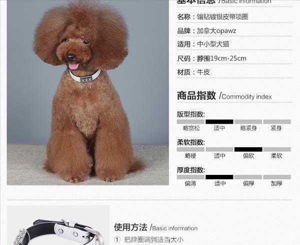 加拿大opawz 镶钻镀银皮带项圈 中小型犬猫