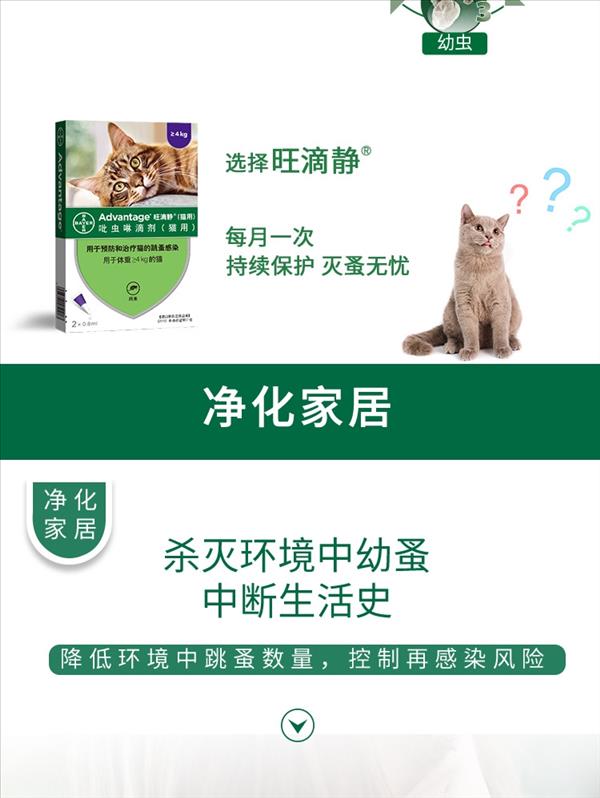 旺滴静 猫用体外驱虫 滴剂 用于体重≥4kg猫 0.8ml*2 支/2个月剂量 德国拜耳