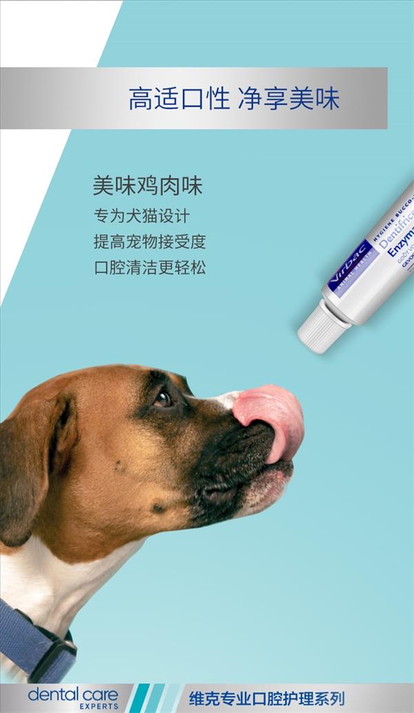 法国维克Virbac 狗复合酶牙膏套装牙刷牙膏 70g 去牙菌斑 清新口气 法国进口