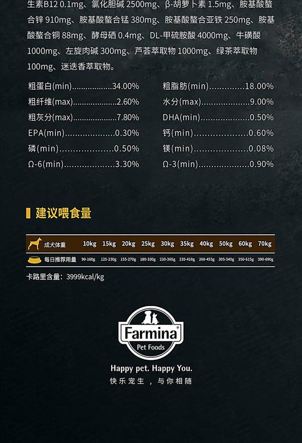 意大利法米娜 无谷鸡肉石榴配方 中大型成犬 12kg 98%动物蛋白