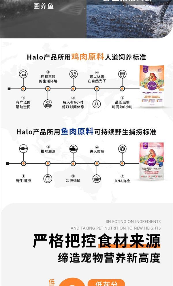 美国Halo自然光环 健康体态野生三文鱼&白鱼味无谷全价小型成犬粮 10磅