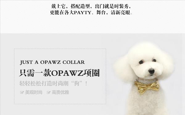 加拿大opawz 宠物金色荔枝纹蝴蝶结项圈