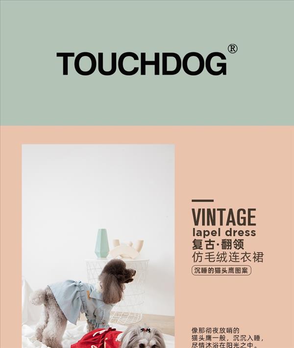 它它TouchDog 沉睡的猫头鹰狗狗连衣裙复古风翻领 蓝色