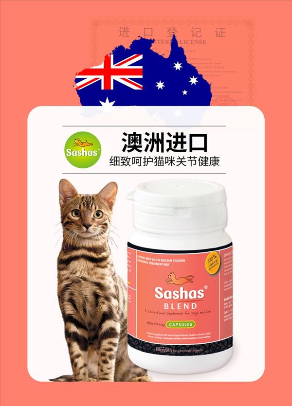 sashas萨沙 猫专用关节灵胶囊 60粒/瓶 呵护关节