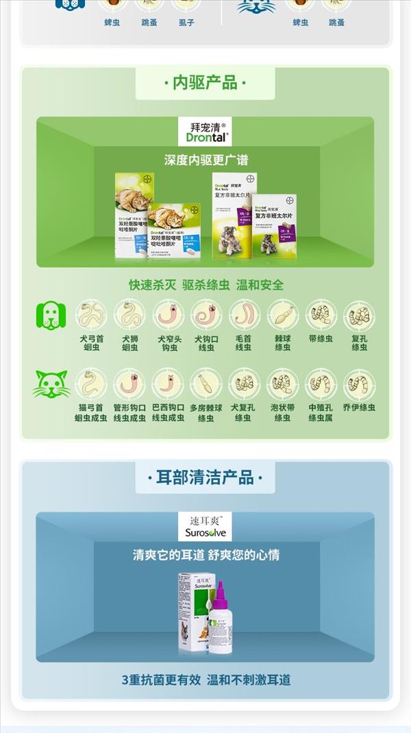 猫用内外同驱虫 拜宠清2片+爱沃克3支套餐 适用4kg-8kg