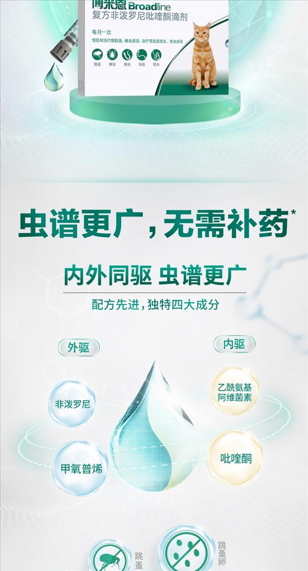 博来恩 猫用内外同驱滴剂 小型猫(2.5kg内) 3支整盒/3个月剂量 2024/2/1到期