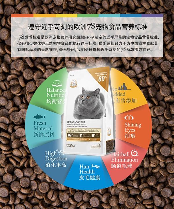 猫乐适 英国短毛猫多肉无谷全期粮C89 2kg 肉含量高达89%