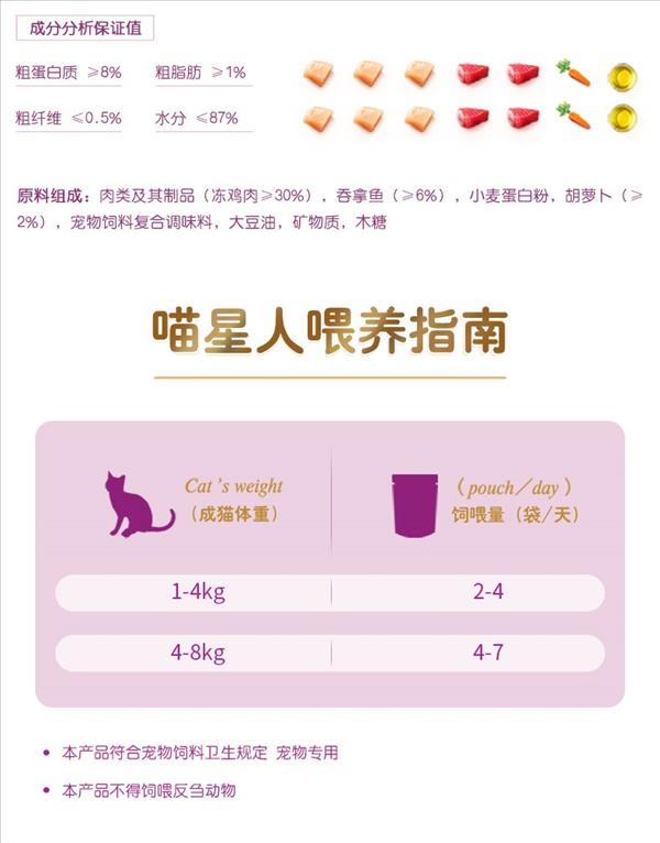 伟嘉 进口成猫妙鲜包鸡肉、吞拿鱼及胡萝卜 70g 80%肉含量