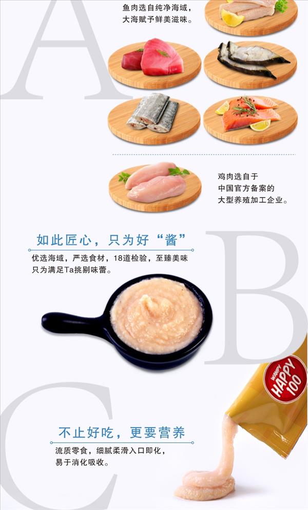 顽皮Wanpy Happy100噜吸吸猫条零食混合口味 70g*12包