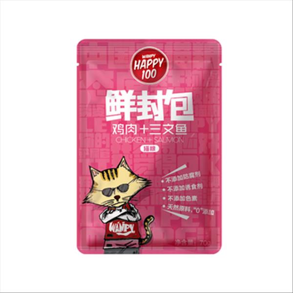 顽皮Wanpy Happy100鸡肉三文鱼鲜封包猫湿粮 70g