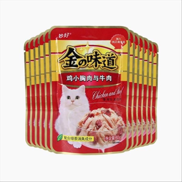 日本伊纳宝 金味道鸡小胸肉与牛肉猫湿粮 60g*12包